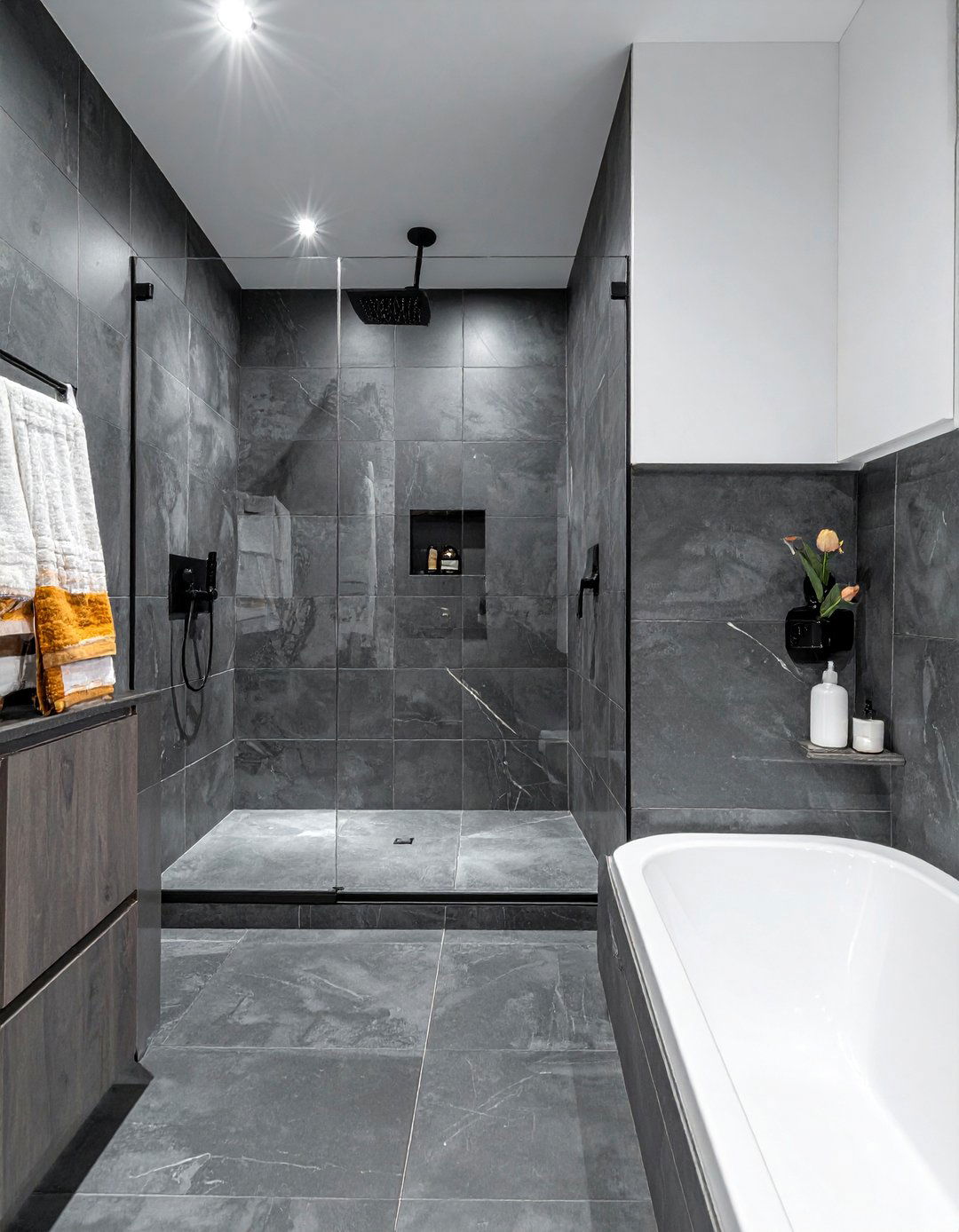 Charcoal gray tile - 30 cool tone bathroom ideas