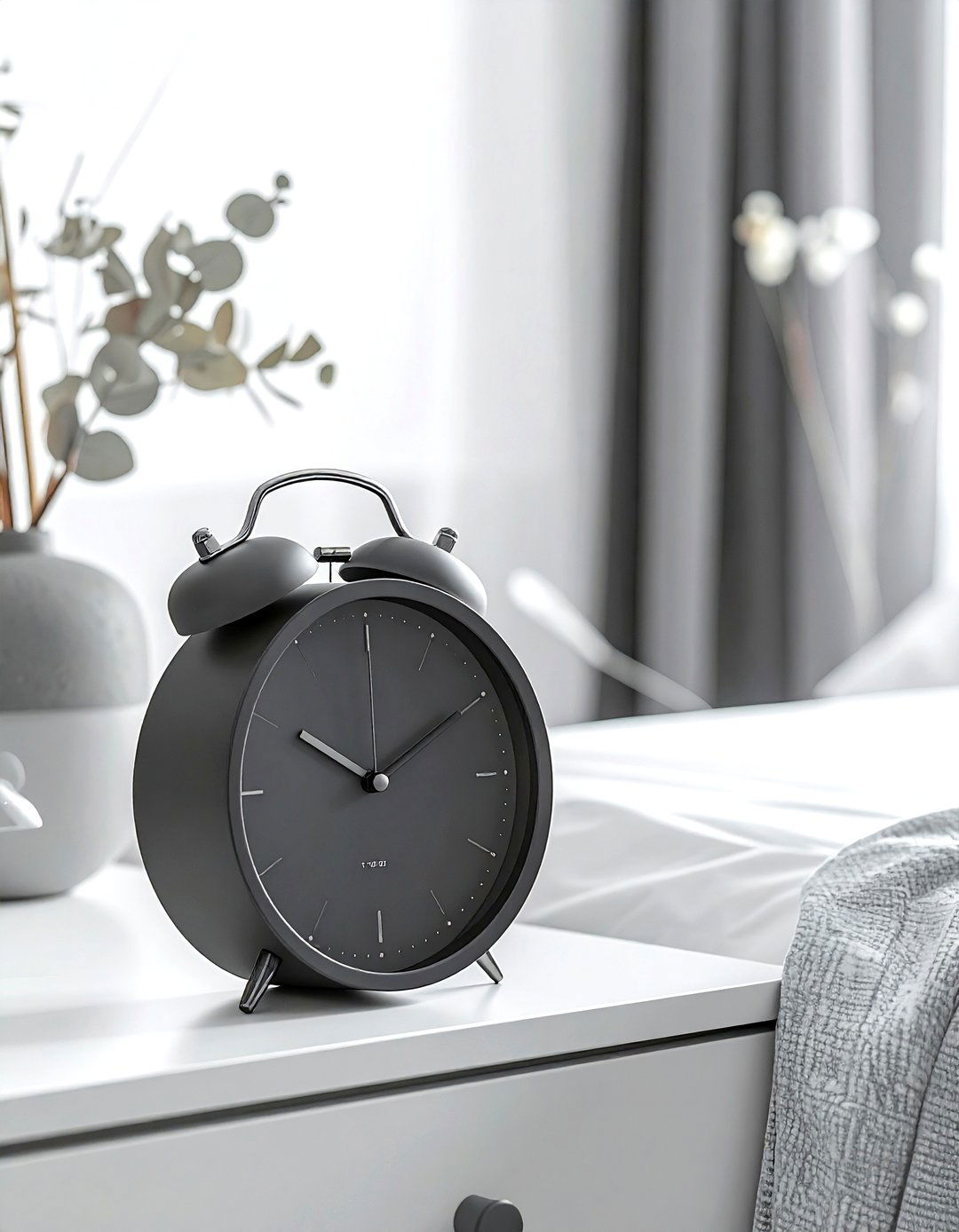 Charcoal grey alarm clock - 30 grey bedroom accessories ideas