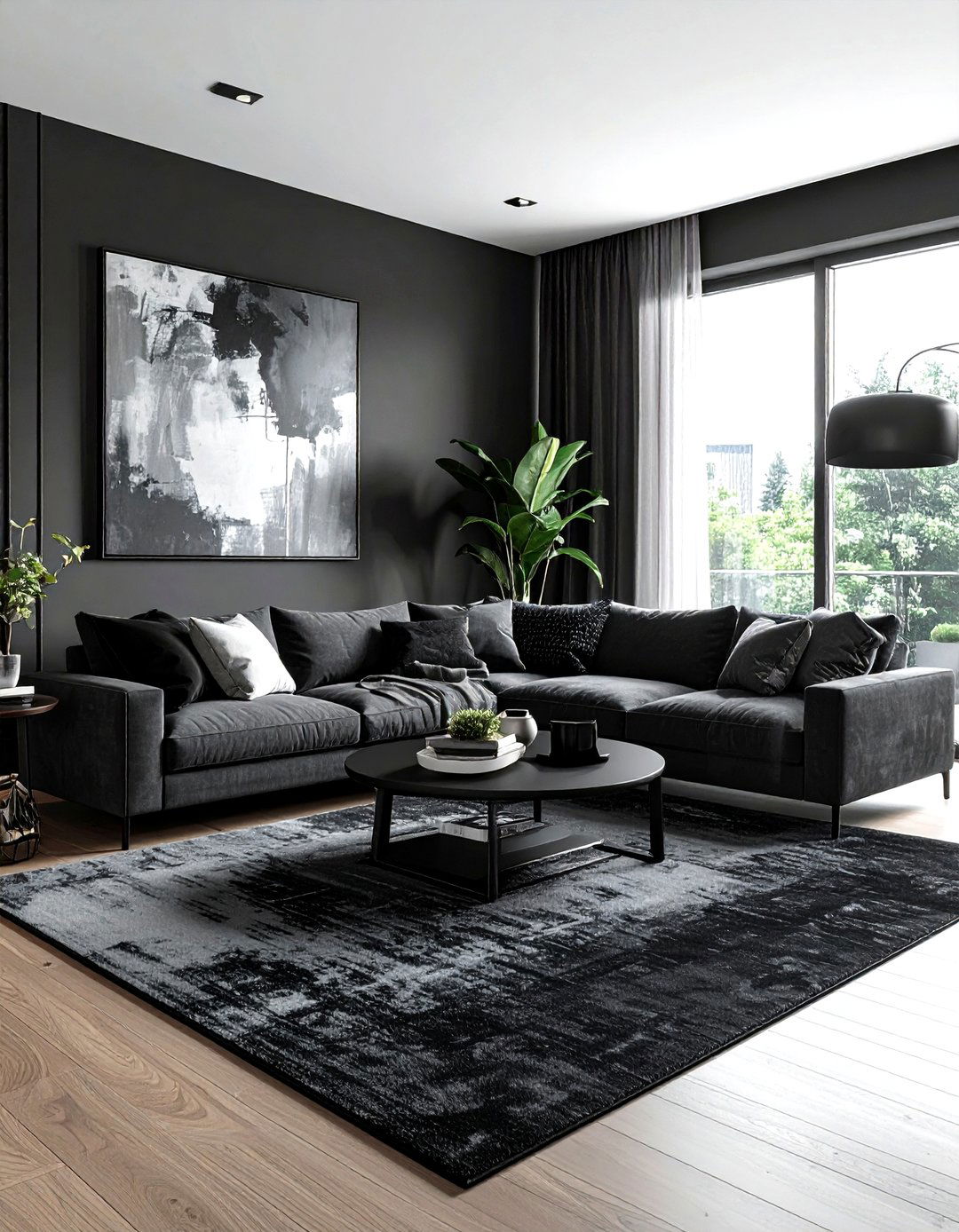 Charcoal grey and black living room - 30 minimalist black living room ideas