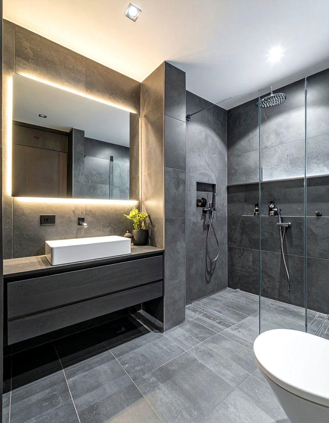 Charcoal grey cement tile bathroom - 30 cement tile bathroom ideas