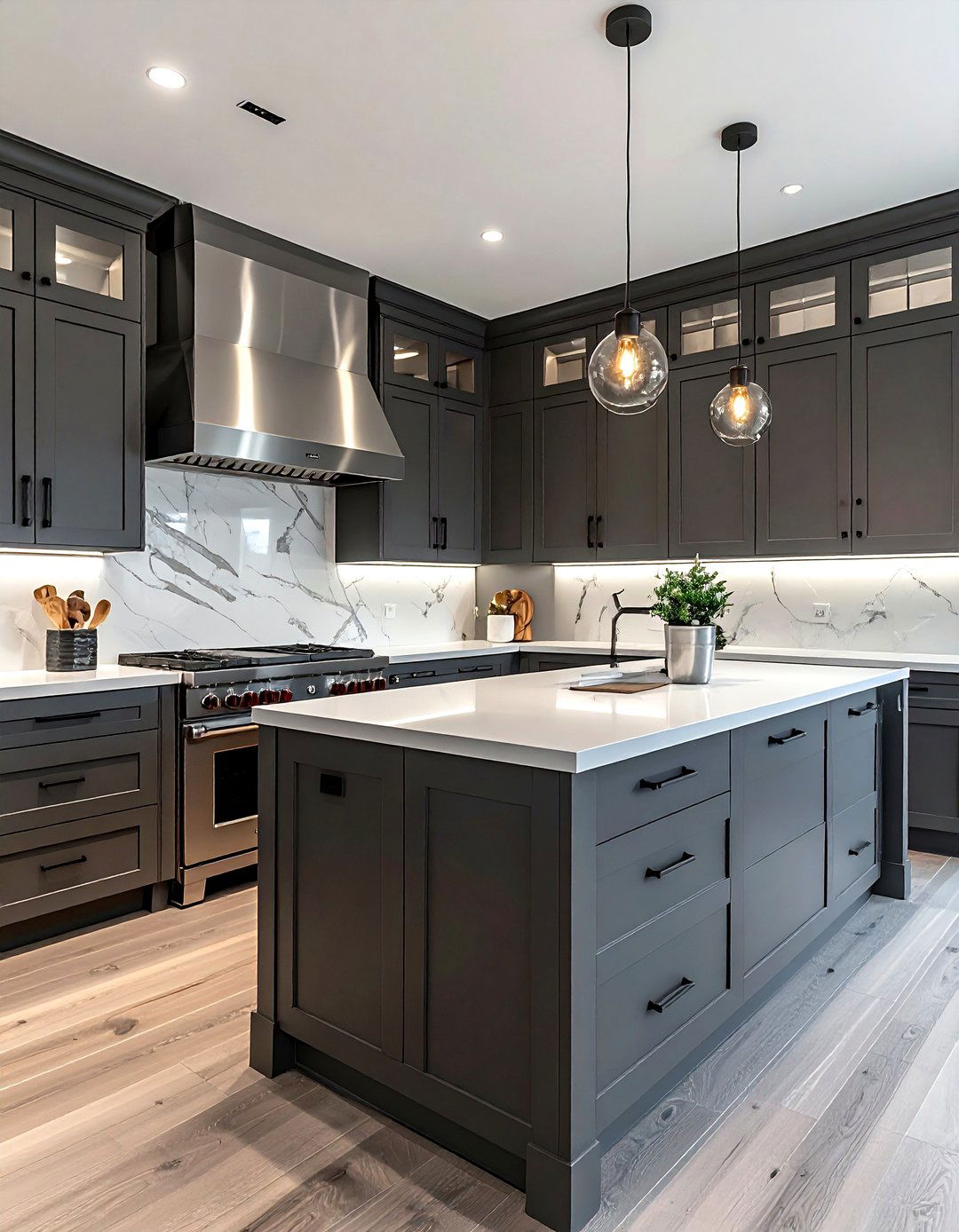 Charcoal grey kitchen cabinets - 30 dual fuel range kitchen ideas