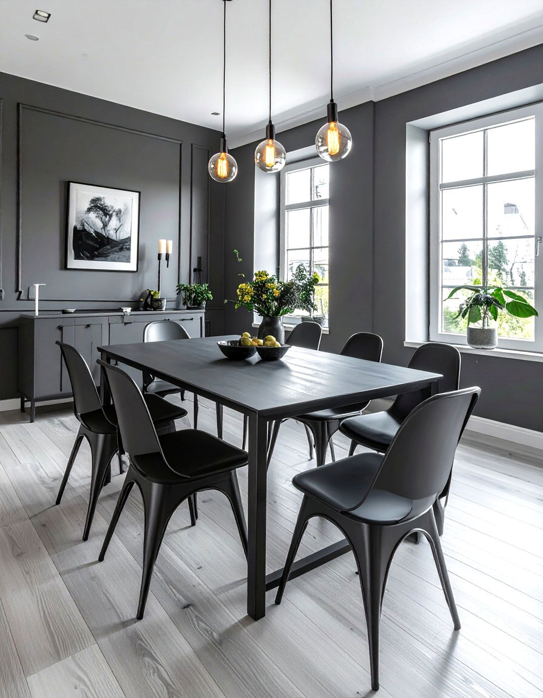 Charcoal grey metal dining room - 30 grey dining room furniture ideas
