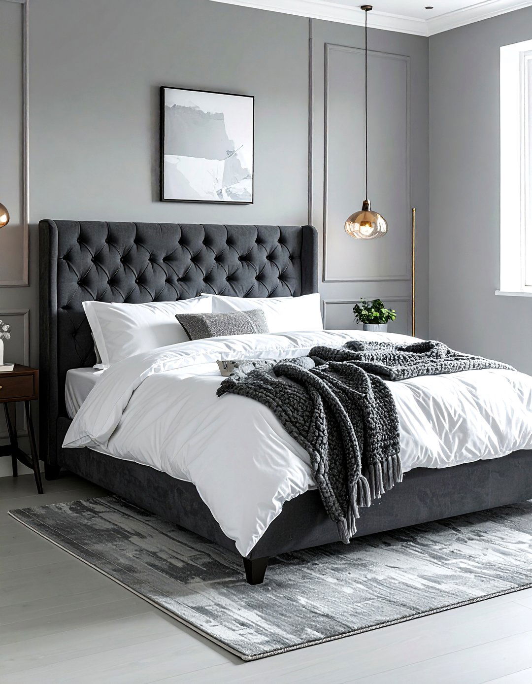 Charcoal grey upholstered bed - 30 contemporary grey bedroom ideas