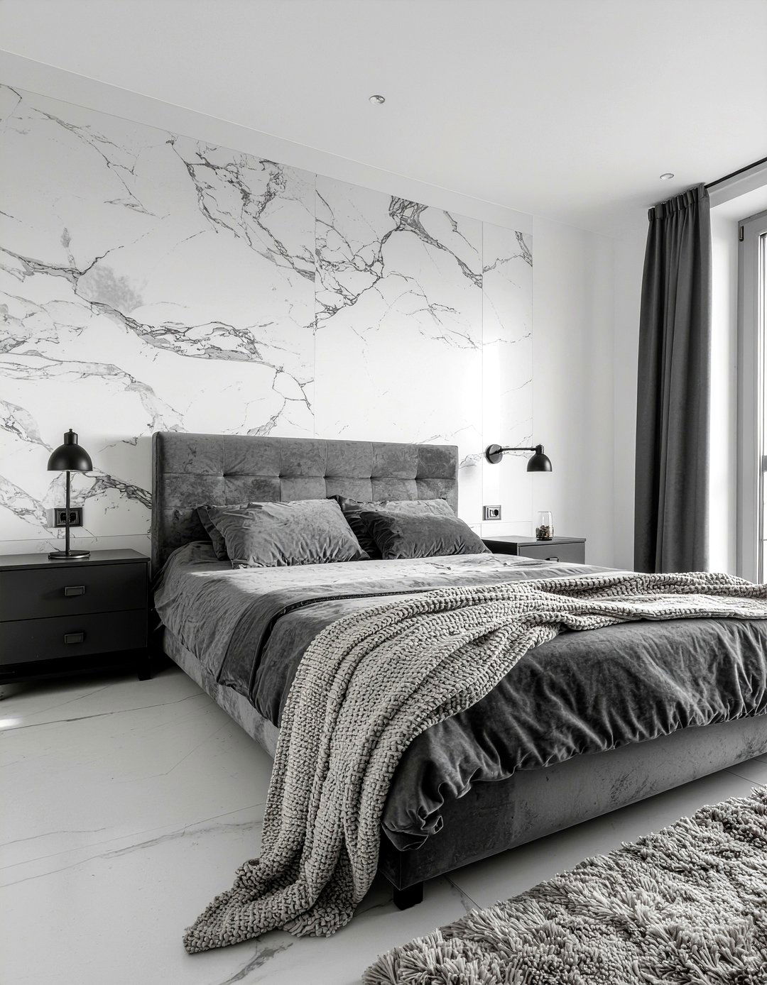 Charcoal grey velvet bedding - 30 bedroom velvet bedding ideas