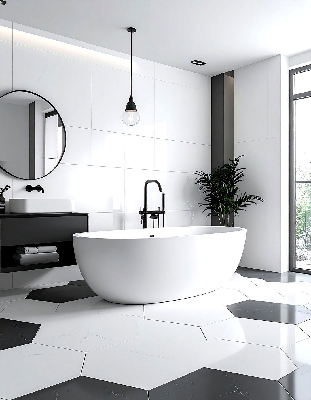 Charcoal hexagon tile bathroom - 30 charcoal and white bathroom ideas