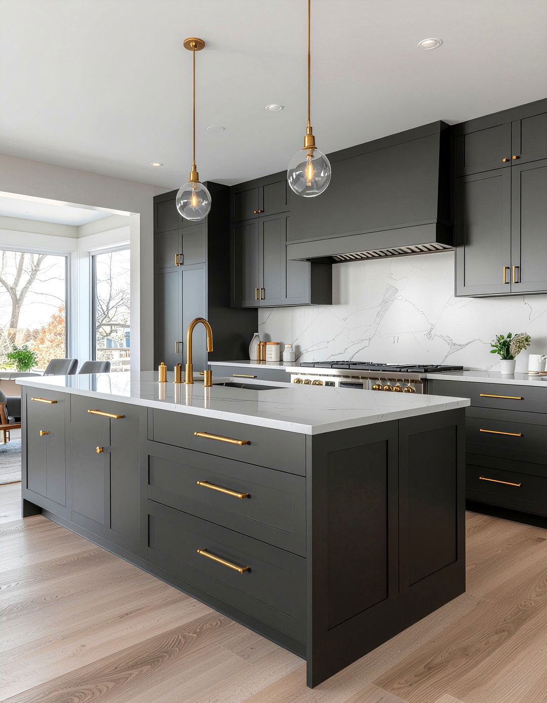 Charcoal kitchen cabinets gold hardware - 30 charcoal kitchen ideas