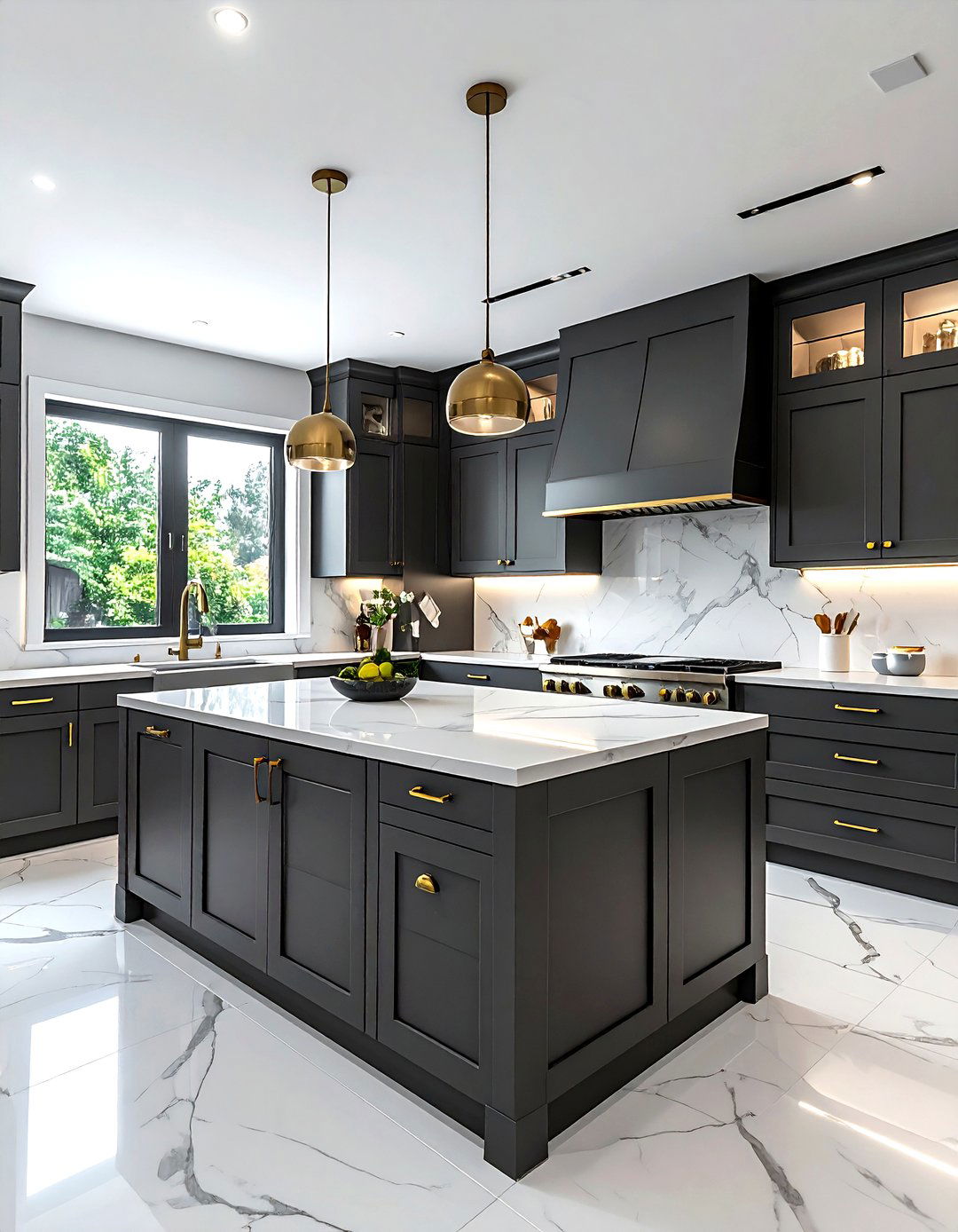 Charcoal kitchen cabinets with brass hardware - 30 dark charcoal kitchen ideas