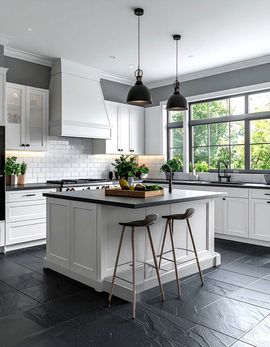 Charcoal kitchen floor white cabinets - 30 charcoal and white kitchen ideas