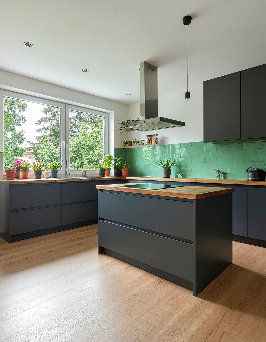 Charcoal kitchen green accents - 30 charcoal kitchen ideas