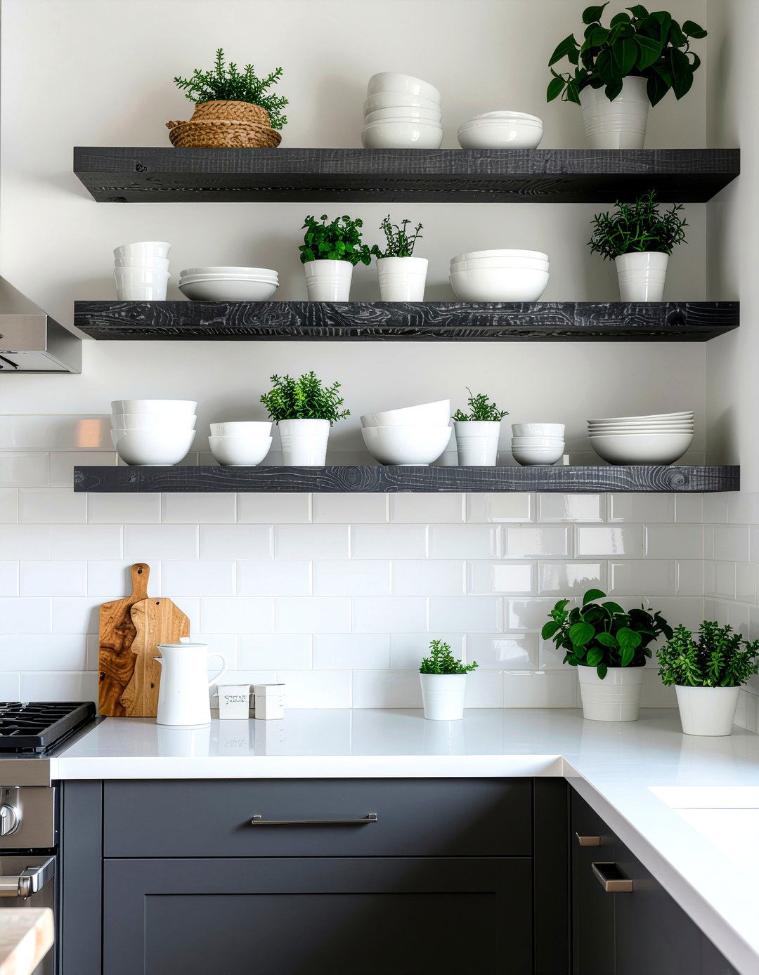 Charcoal kitchen open shelves - 30 charcoal kitchen ideas