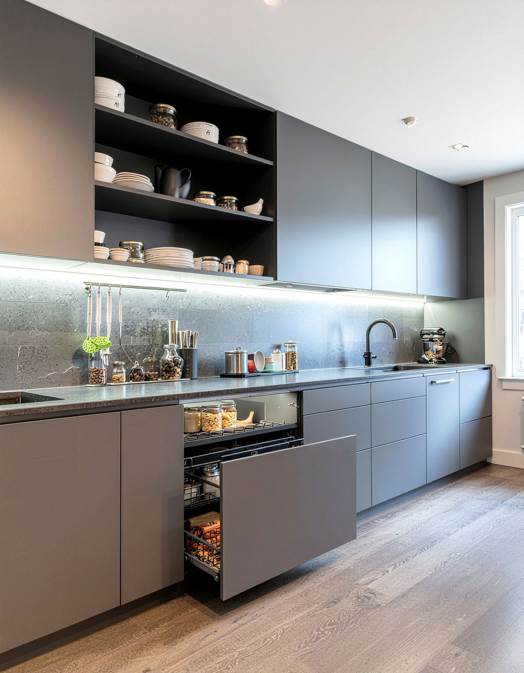 Charcoal kitchen pantry storage - 30 charcoal kitchen ideas