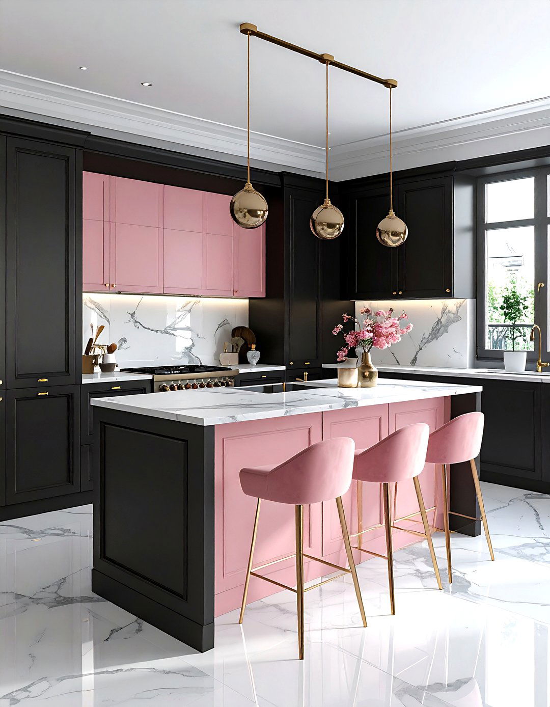 Charcoal kitchen with blush pink - 30 charcoal kitchen color schemes