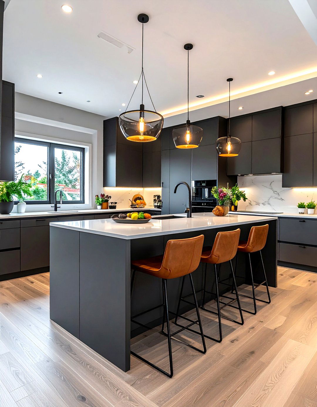 Charcoal kitchen with breakfast bar - 30 dark charcoal kitchen ideas