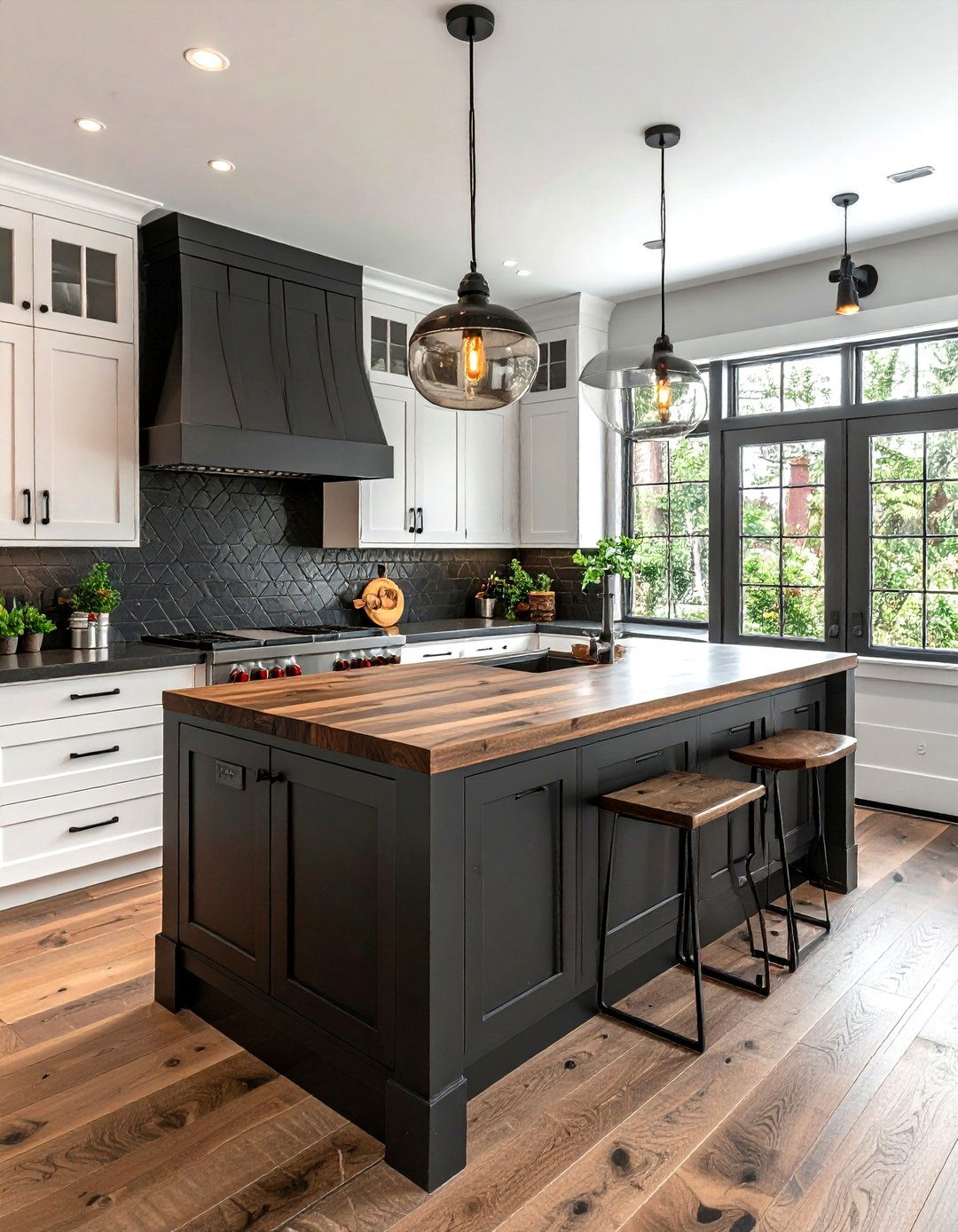 Charcoal kitchen with butcher block island - 30 dark charcoal kitchen ideas