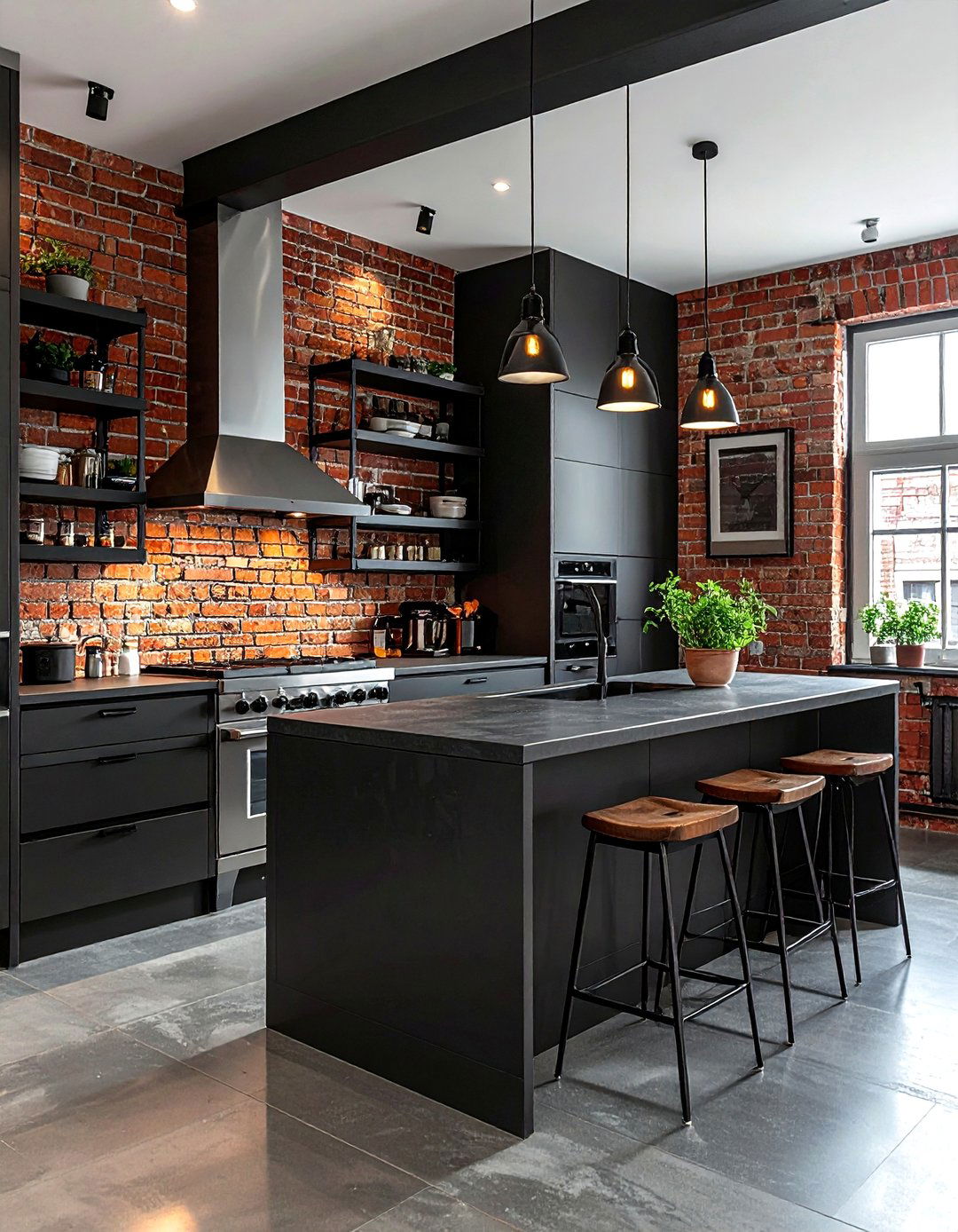 Charcoal kitchen with exposed brick - 30 charcoal kitchen color schemes