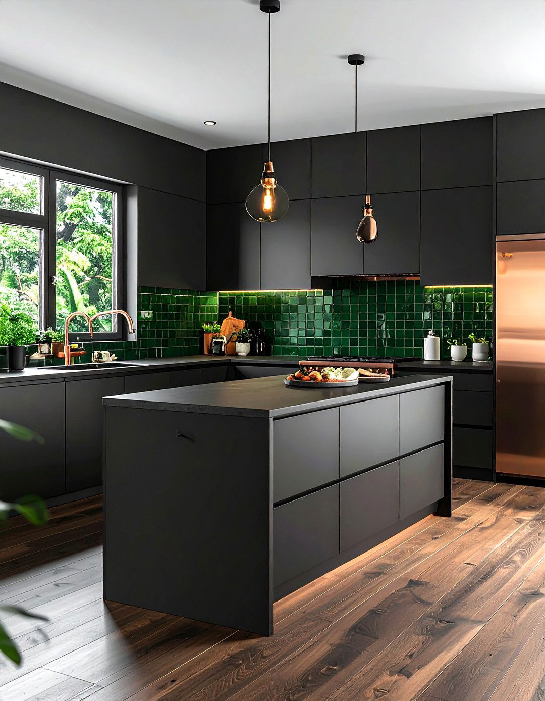 Charcoal kitchen with forest green - 30 charcoal kitchen color schemes