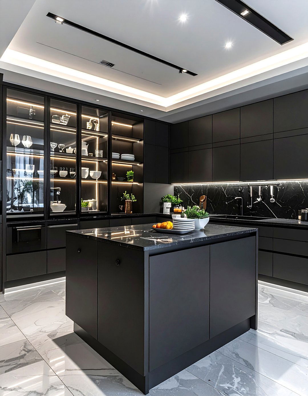 Charcoal kitchen with glass cabinets - 30 charcoal kitchen color schemes