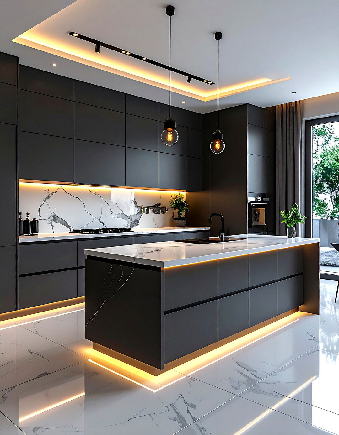 Charcoal kitchen with integrated lighting - 30 dark charcoal kitchen ideas