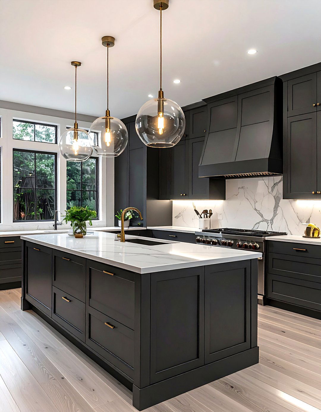 Charcoal kitchen with pendant lighting - 30 dark charcoal kitchen ideas