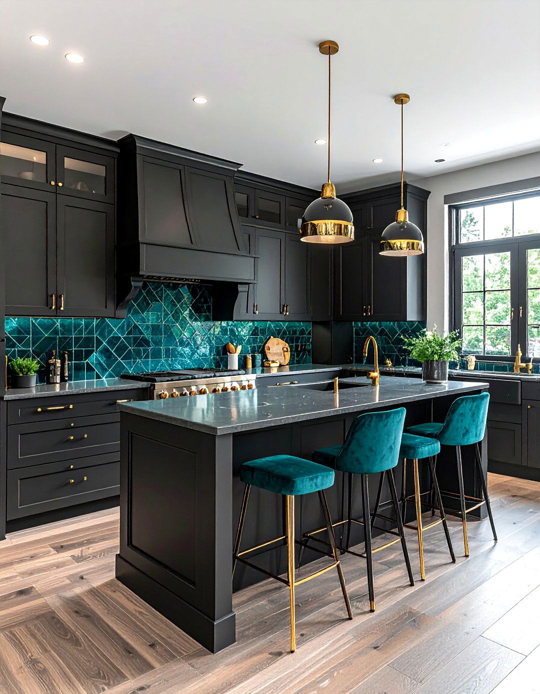 Charcoal kitchen with teal accents - 30 charcoal kitchen color schemes