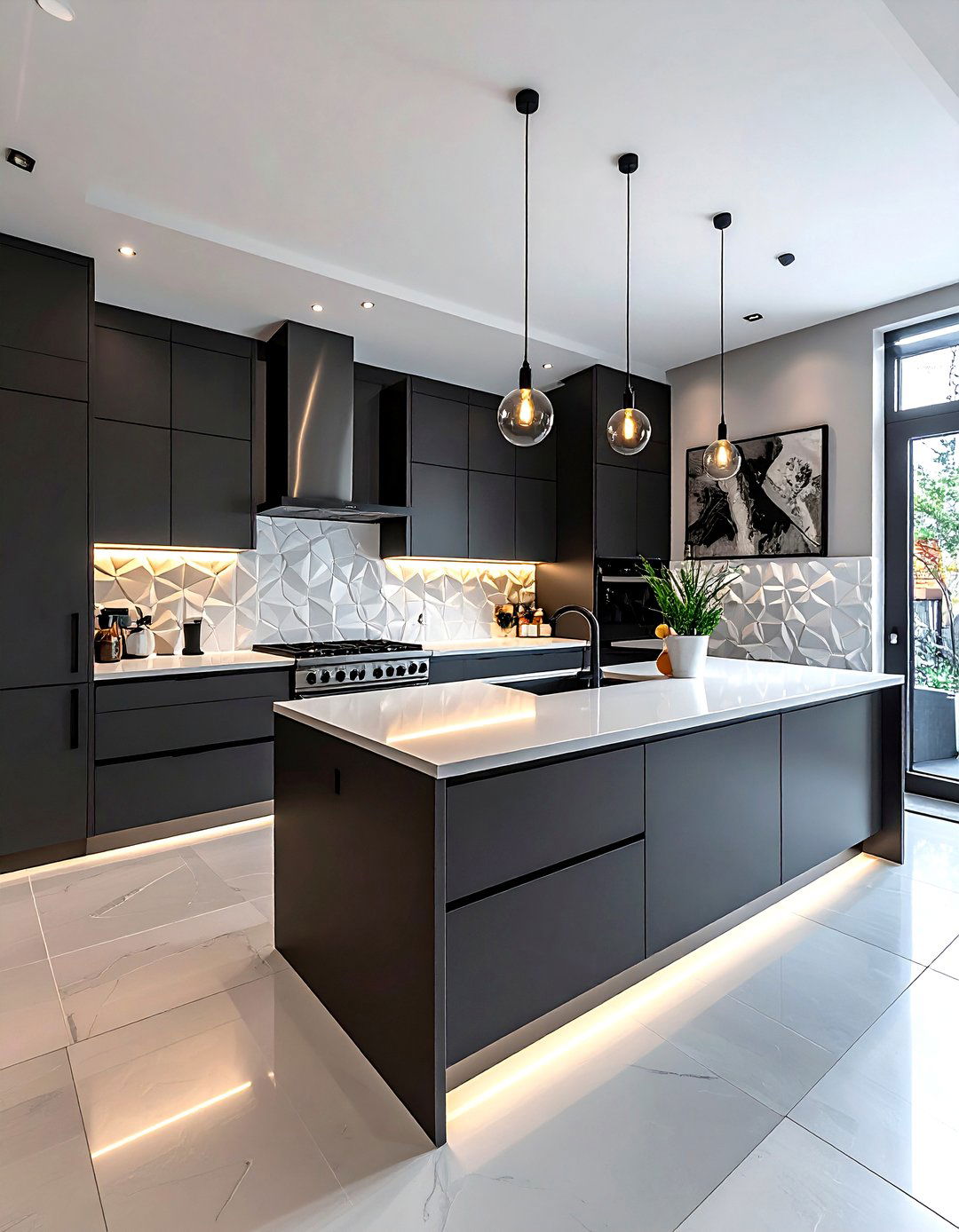 Charcoal kitchen with textured backsplash - 30 dark charcoal kitchen ideas