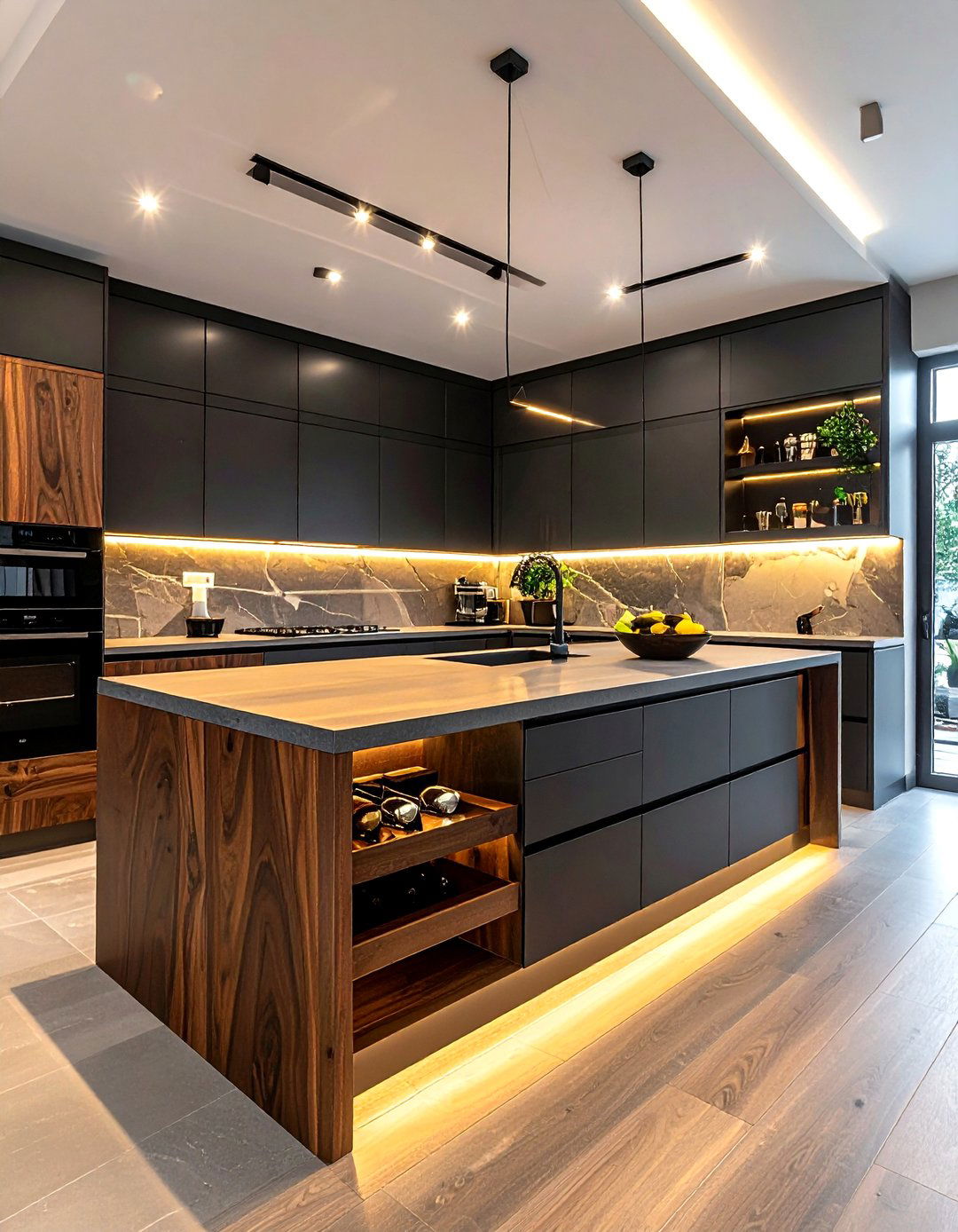 Charcoal kitchen with walnut wood - 30 charcoal kitchen color schemes