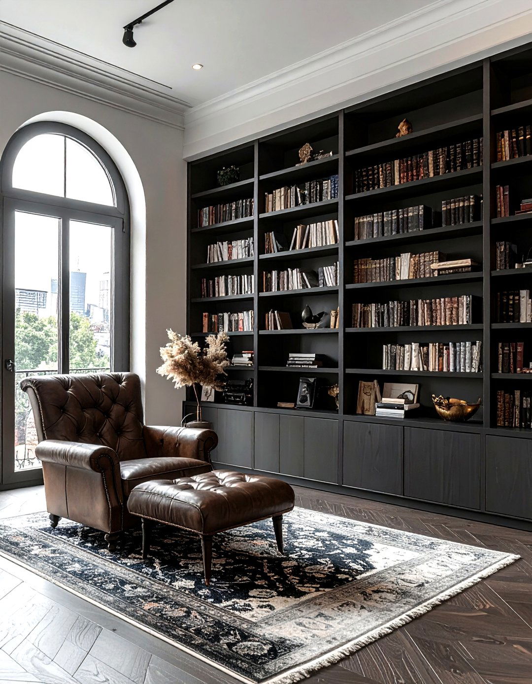 Charcoal library shelving - 30 charcoal decor ideas