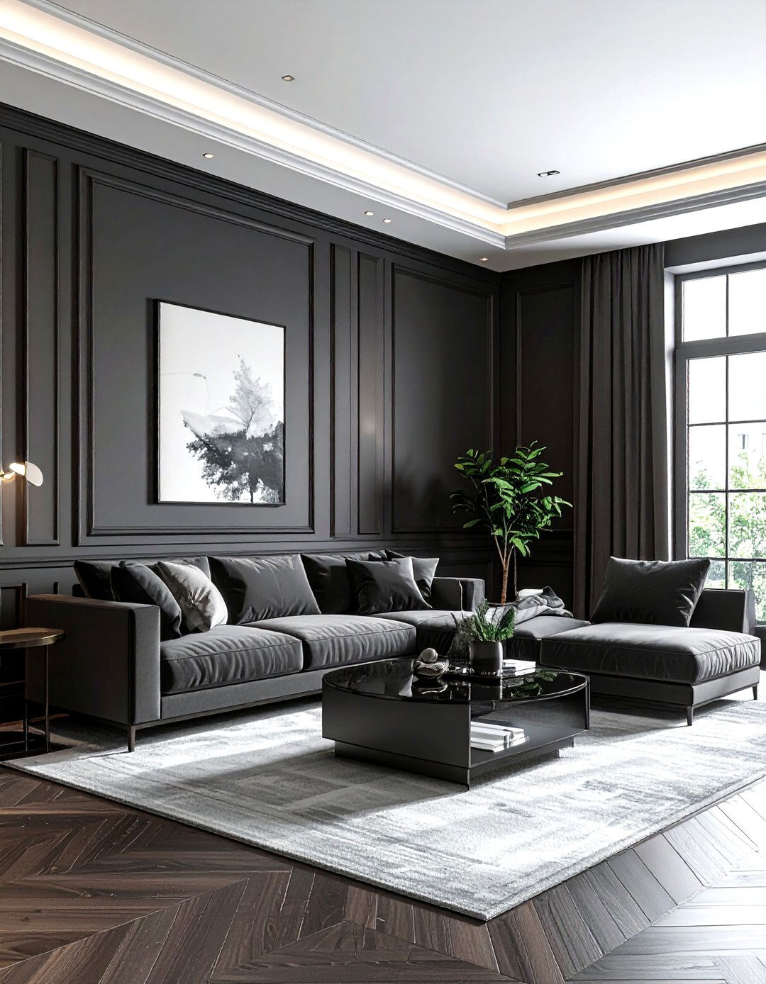 Charcoal living room architectural molding - 30 dark charcoal living room ideas