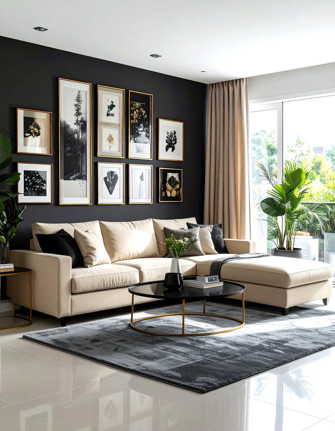 Charcoal living room gallery wall - 30 dark charcoal living room ideas