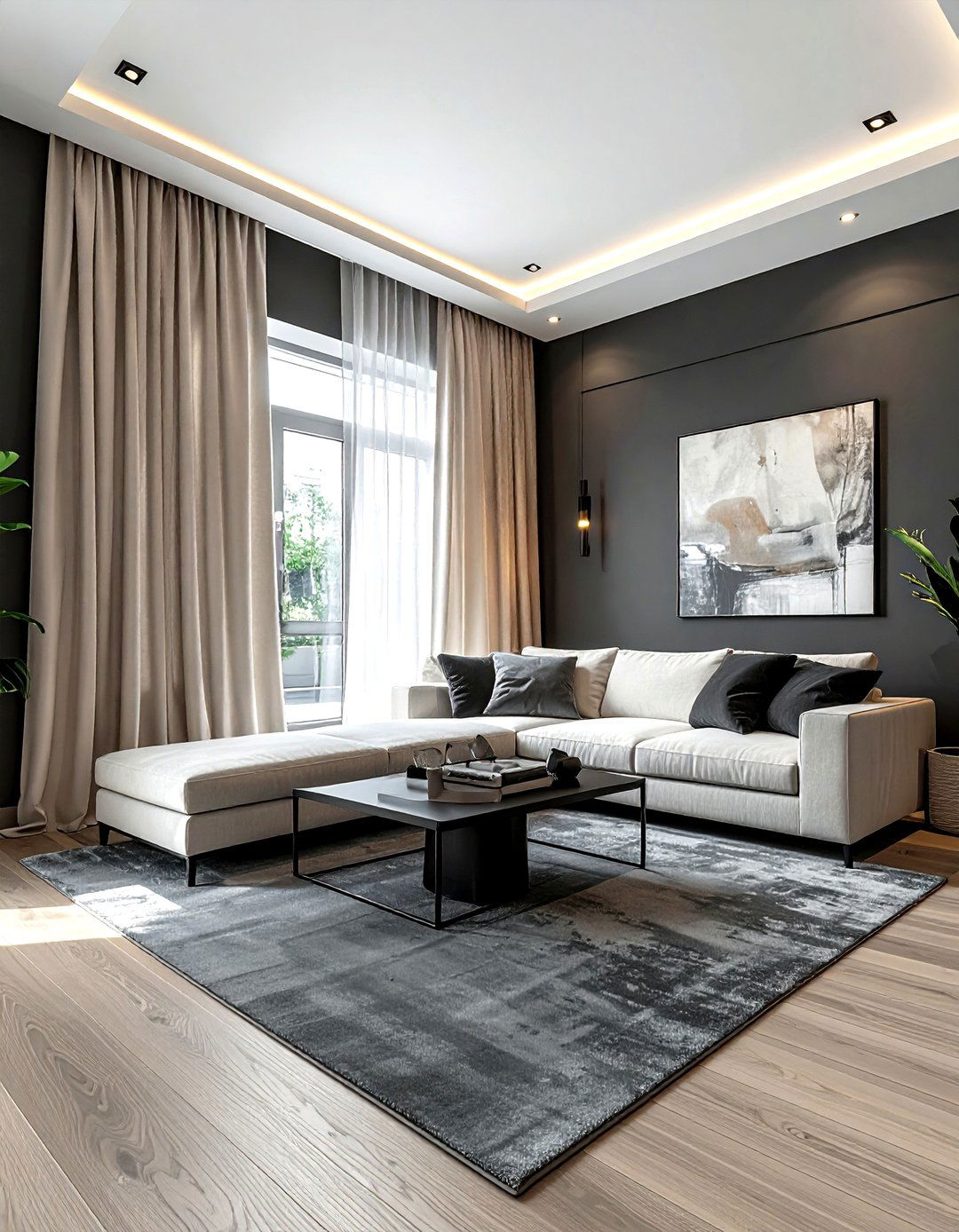 Charcoal living room linen curtains - 30 dark charcoal living room ideas