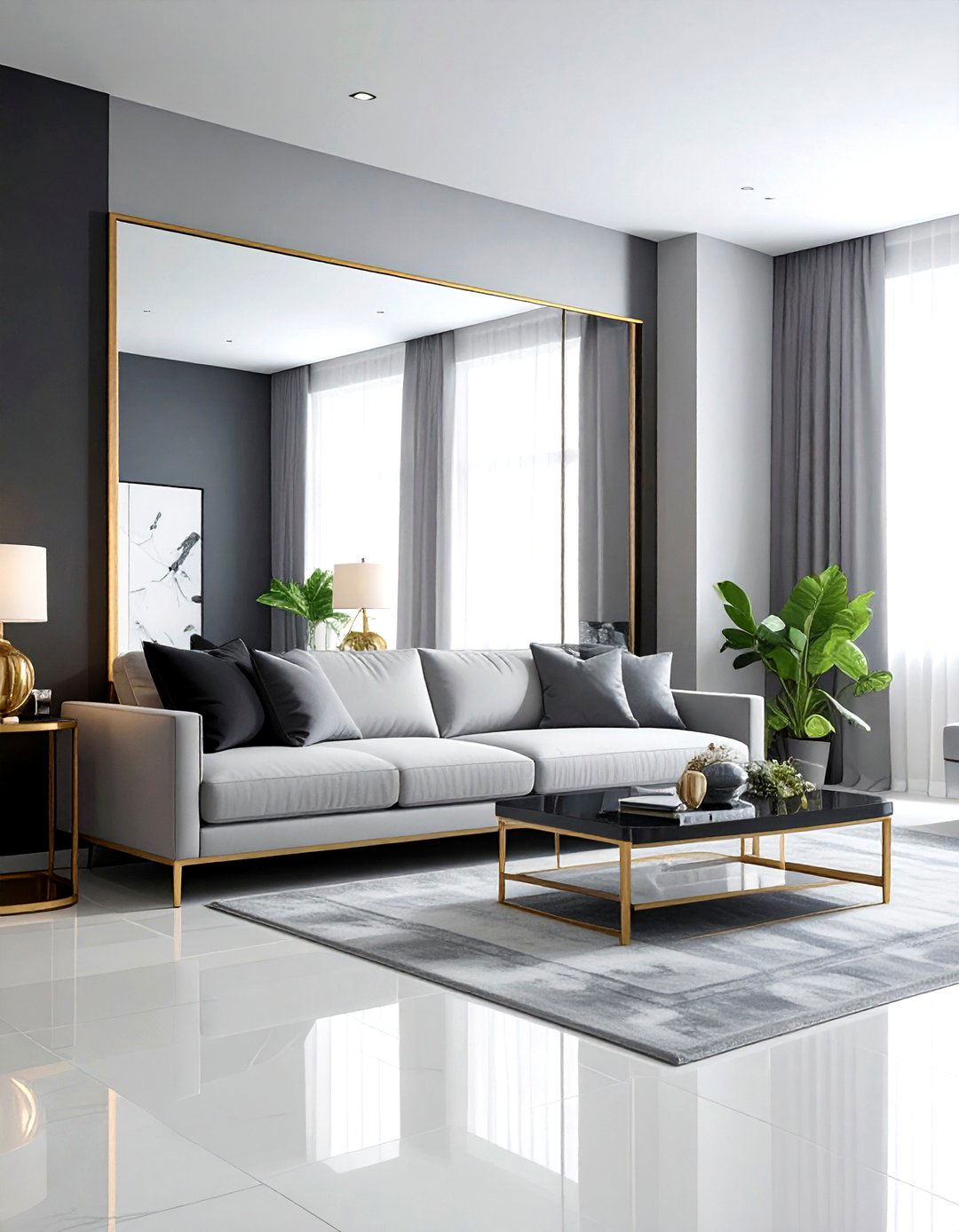 Charcoal living room mirror wall - 30 dark charcoal living room ideas