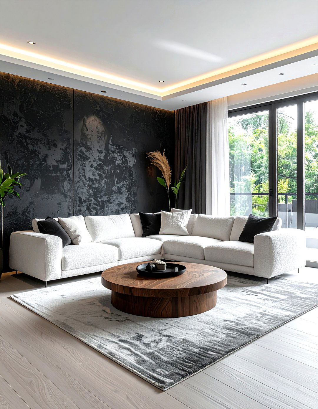 Charcoal living room textured wallpaper - 30 dark charcoal living room ideas