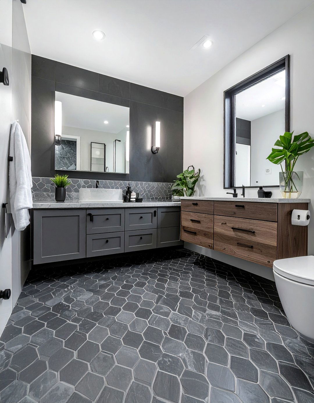 Charcoal penny tile floor - 30 penny tile bathroom ideas