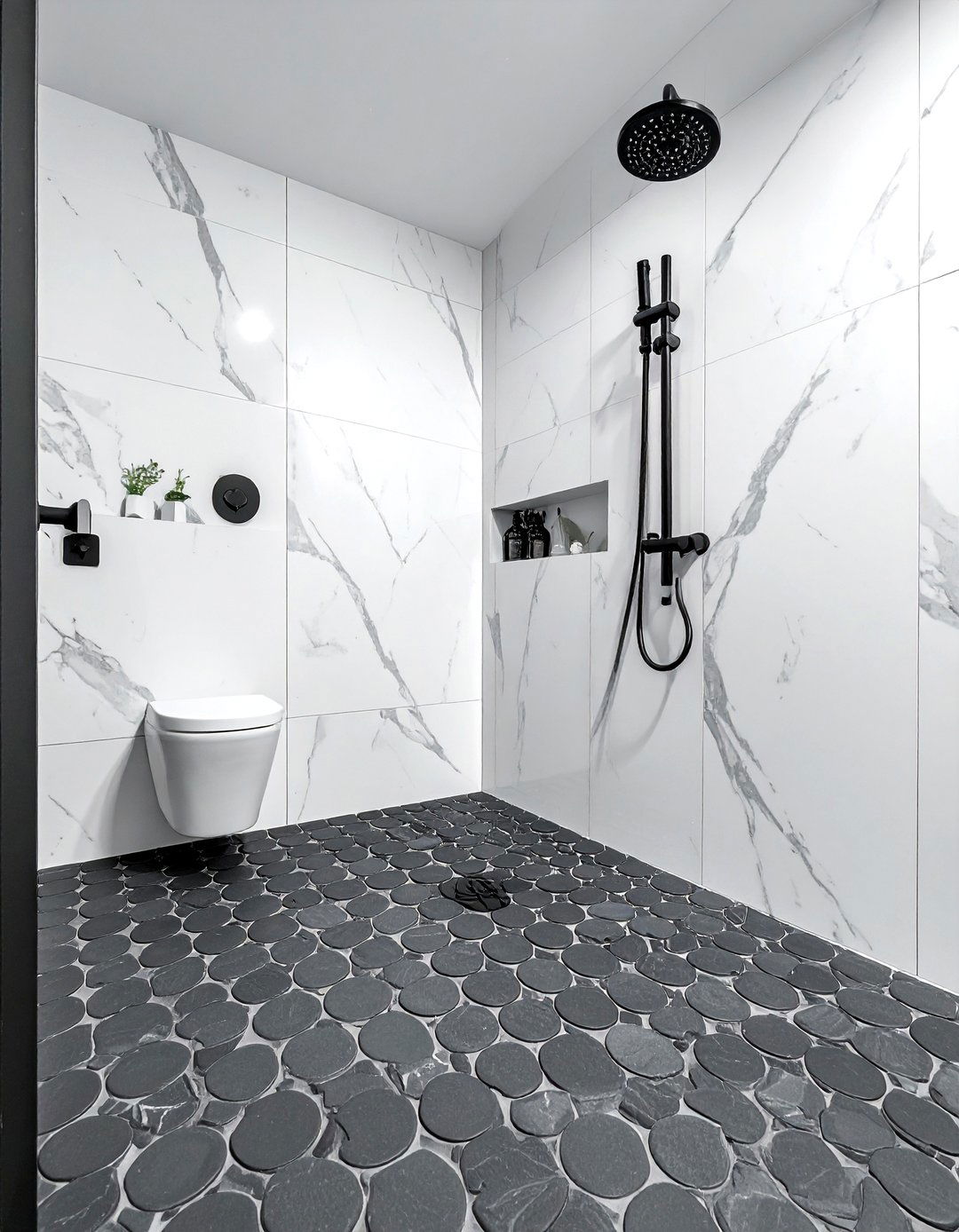 Charcoal penny tile shower floor - 30 penny round tile bathroom ideas