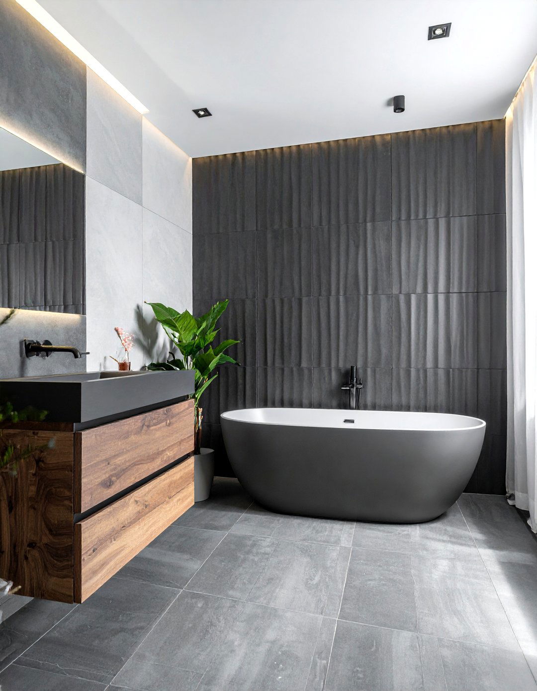 Charcoal ribbed tile bathroom - 30 charcoal bathroom ideas