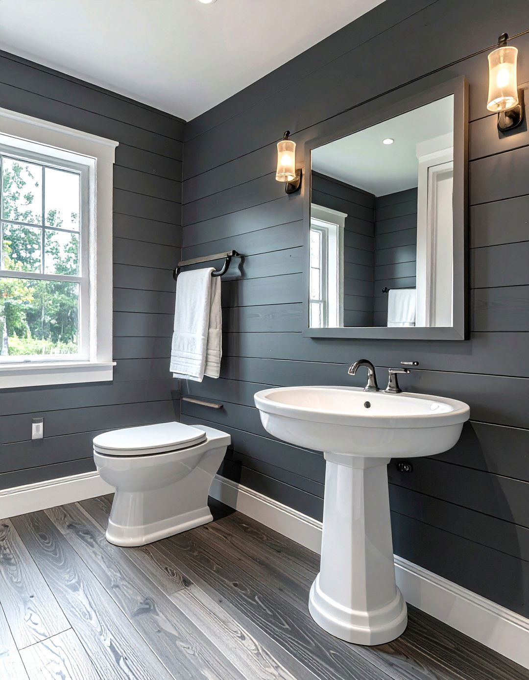 Charcoal shiplap bathroom - 30 charcoal and white bathroom ideas