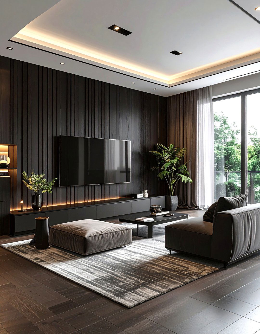 Charcoal slat walls - 30 living room textured walls