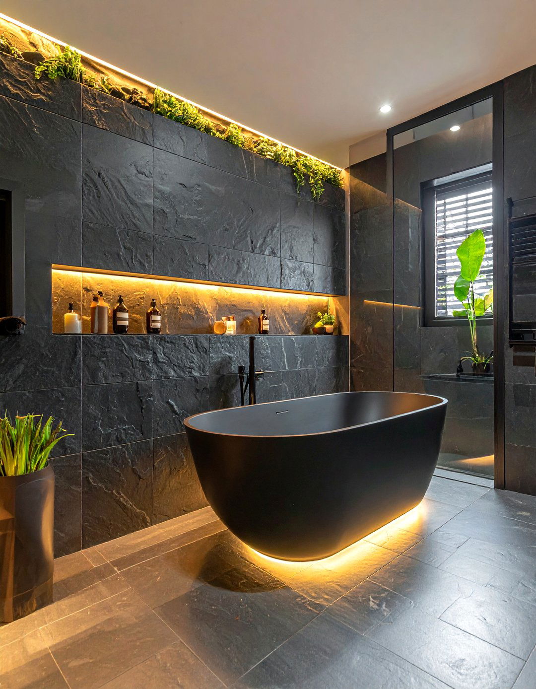 Charcoal slate bathroom - 30 earthy tone bathroom ideas