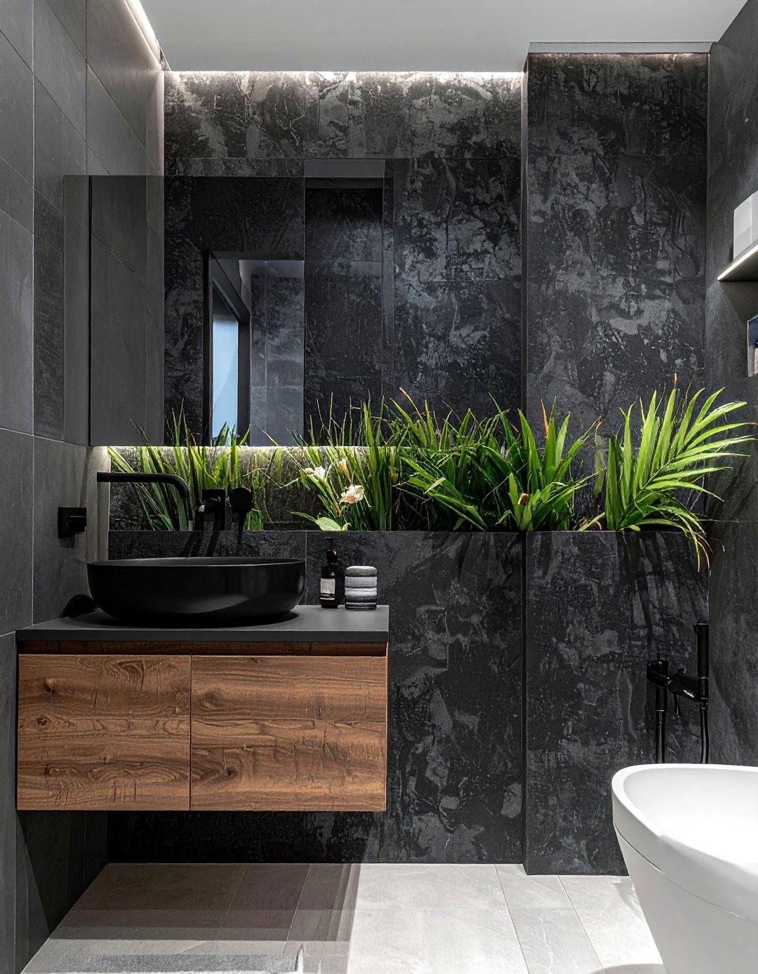 Charcoal textured wallpaper bathroom - 30 charcoal bathroom ideas
