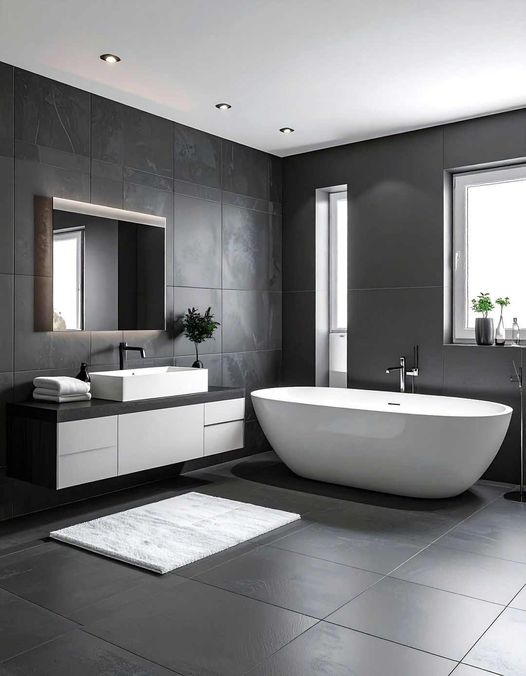 Charcoal tile bathroom - 30 charcoal and white bathroom ideas