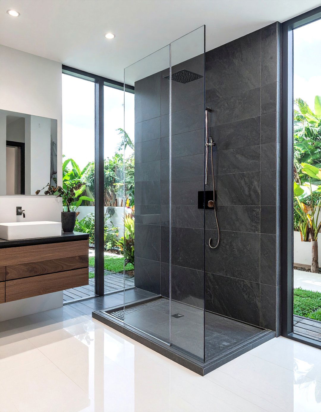 Charcoal tile shower - 30 dark gray bathroom ideas