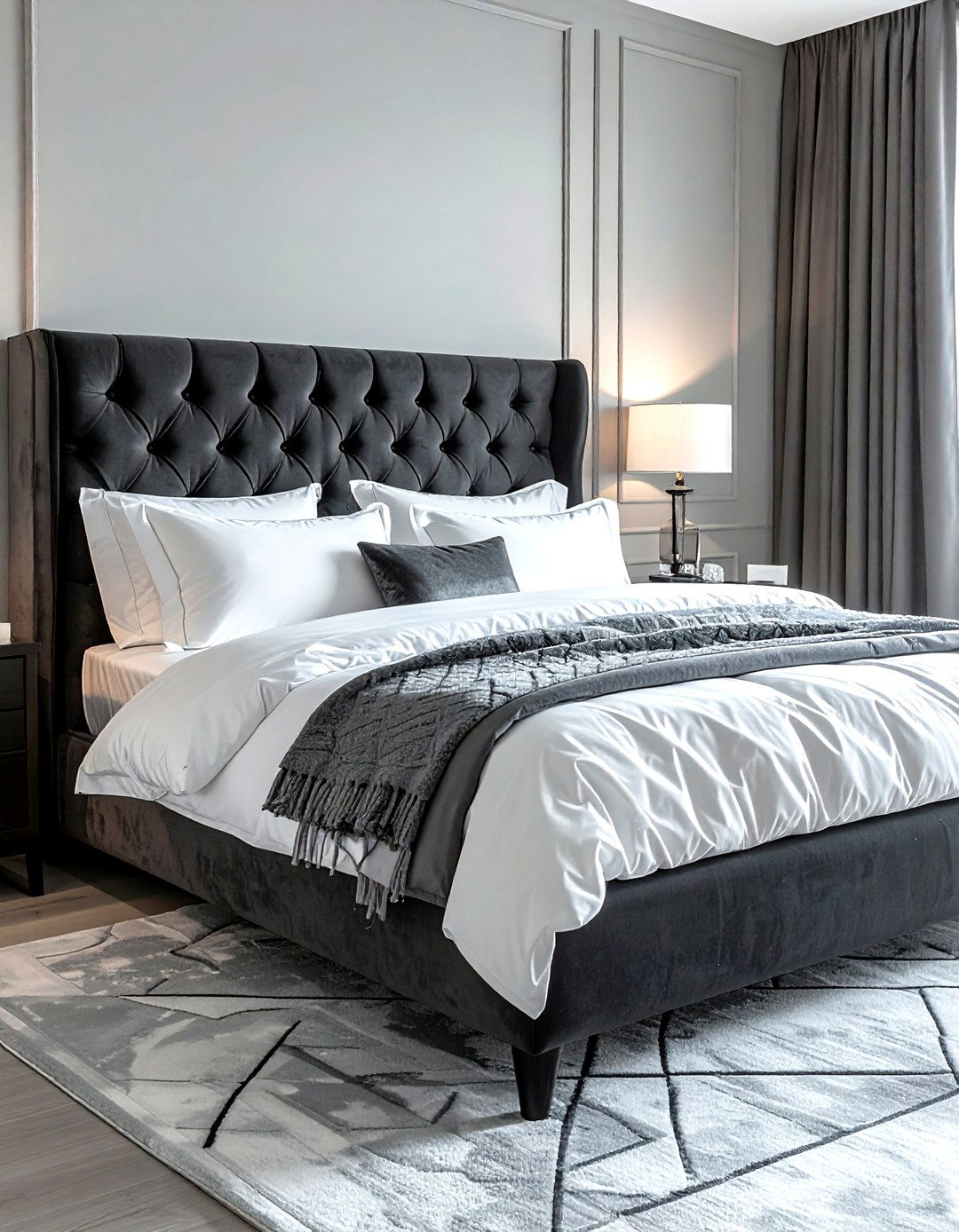 Charcoal upholstered headboard - 30 charcoal decor ideas