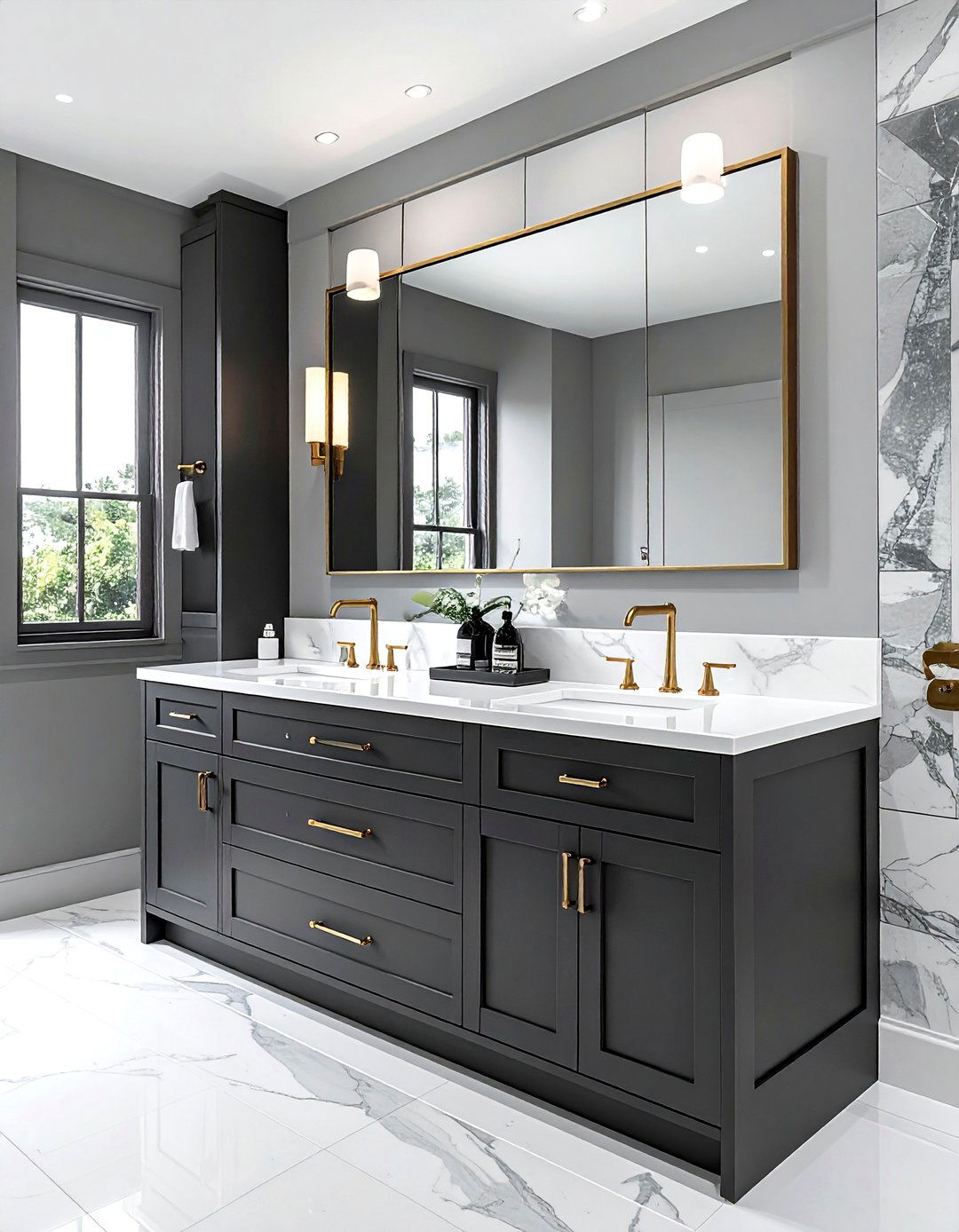 Charcoal vanity white countertop - 30 charcoal and white bathroom ideas