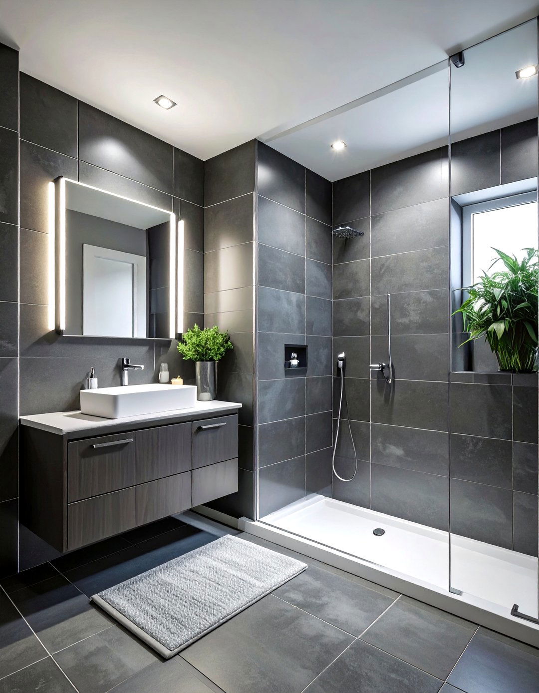 Charcoal vertical stack tile bathroom - 30 charcoal and white bathroom ideas
