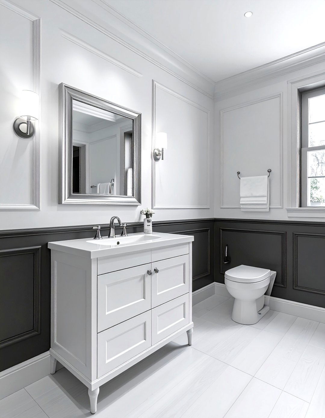 Charcoal wainscoting white bathroom - 30 charcoal and white bathroom ideas