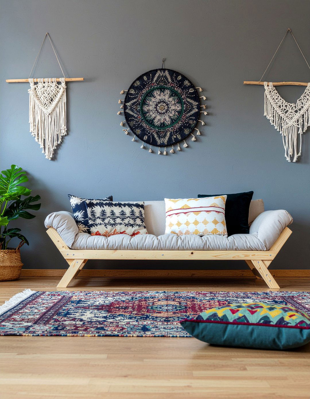 Charcoal wall boho living room - 30 living room charcoal walls