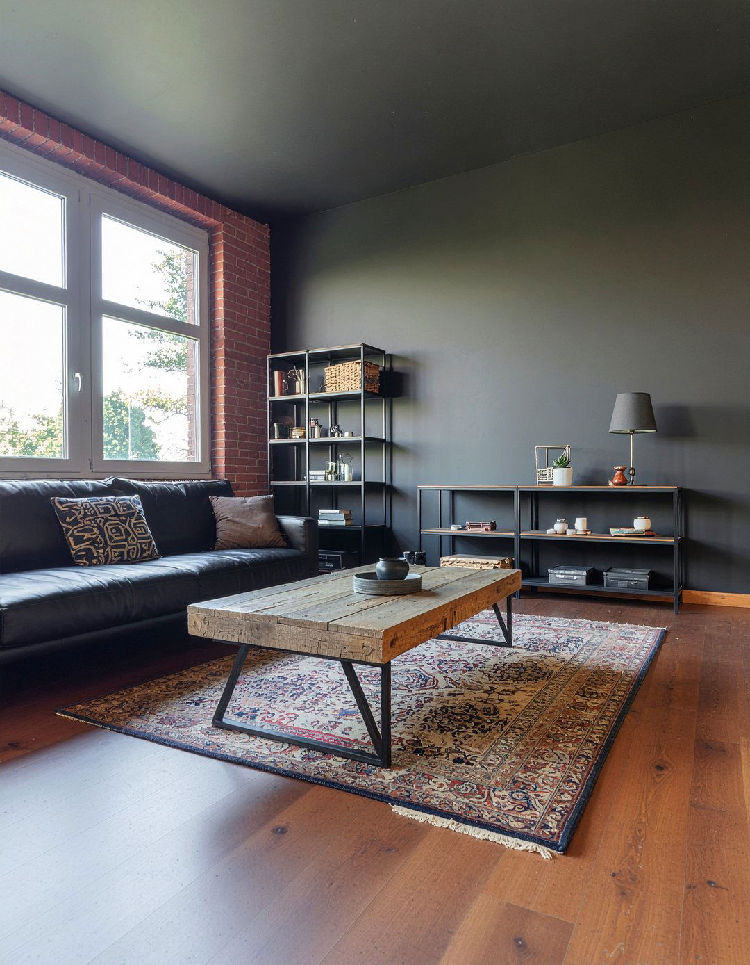 Charcoal wall industrial living room - 30 living room charcoal walls