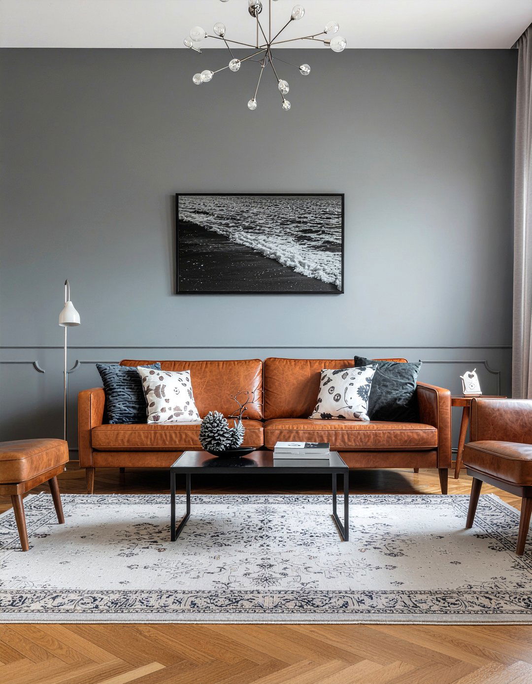 Charcoal wall leather sofa decor - 30 living room charcoal walls