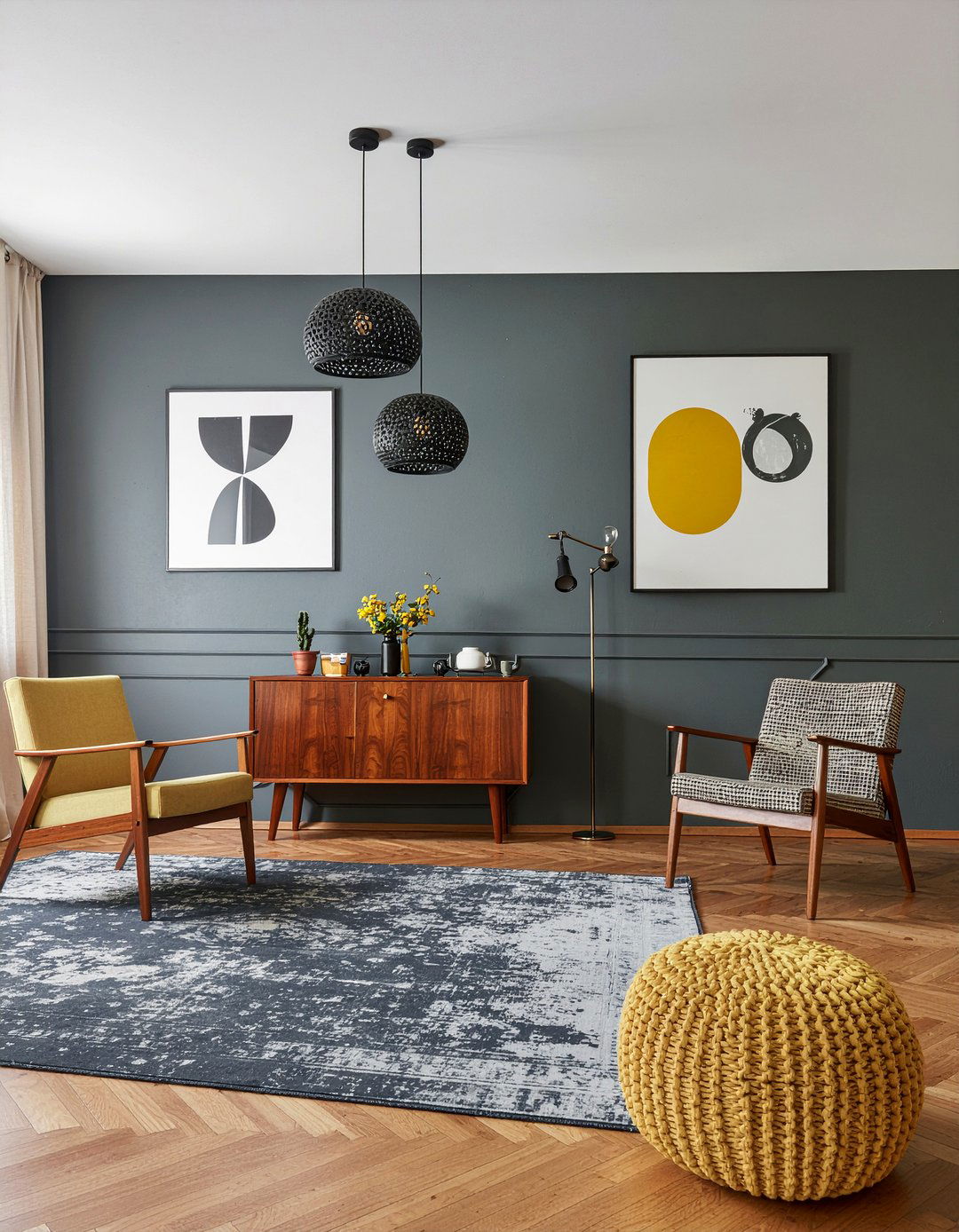 Charcoal wall mid century modern style - 30 living room charcoal walls
