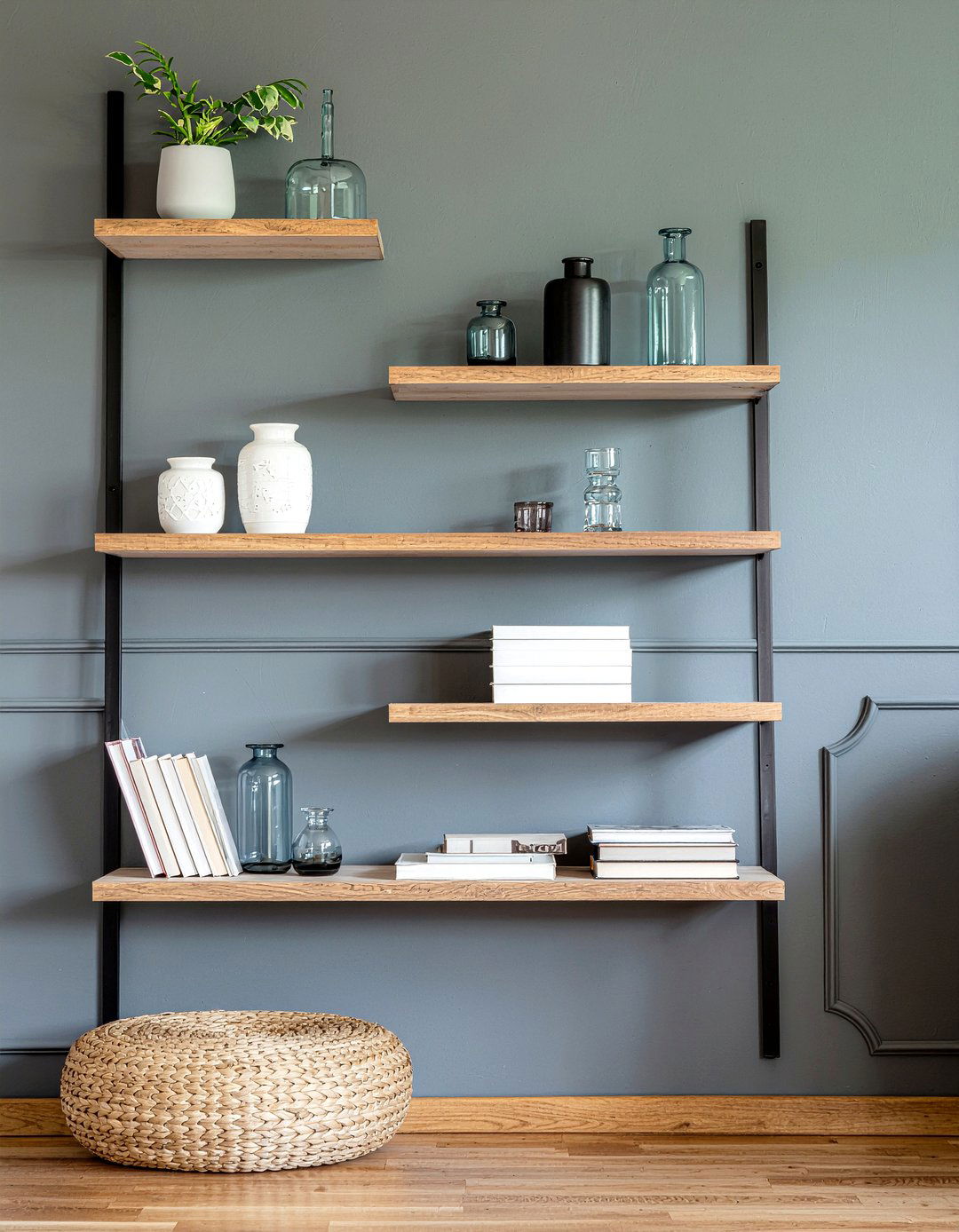 Charcoal wall open shelving ideas - 30 living room charcoal walls